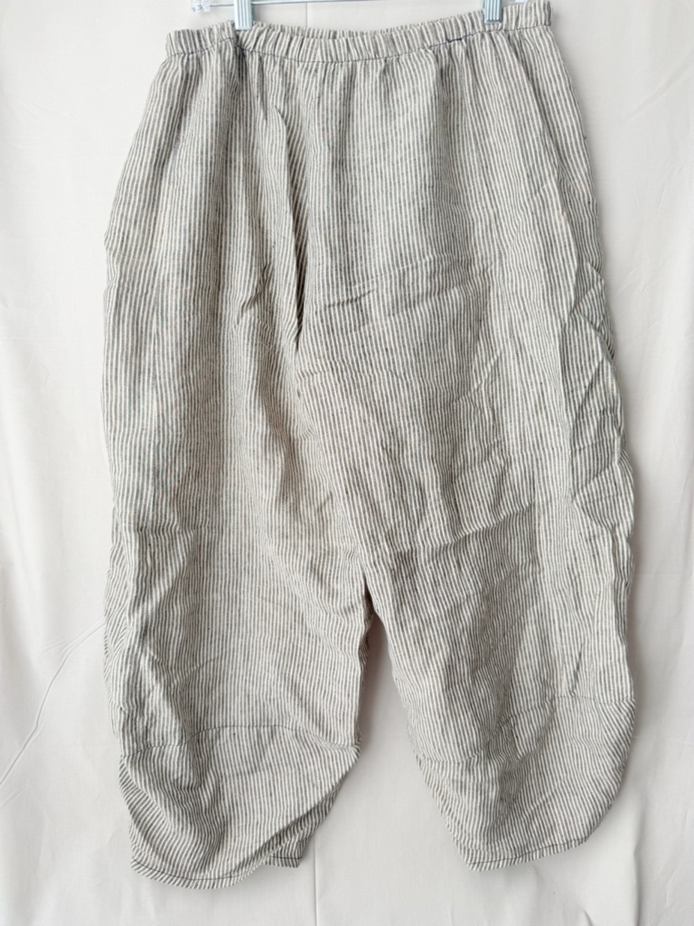 Lisa Bayne linen barrel ballon Striped Gray Elastic-Waist pants (i0234)